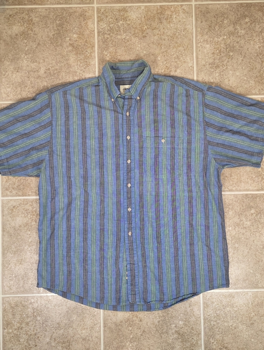 Eddie Bauer XL Blue Green Striped Button Up Shirt
